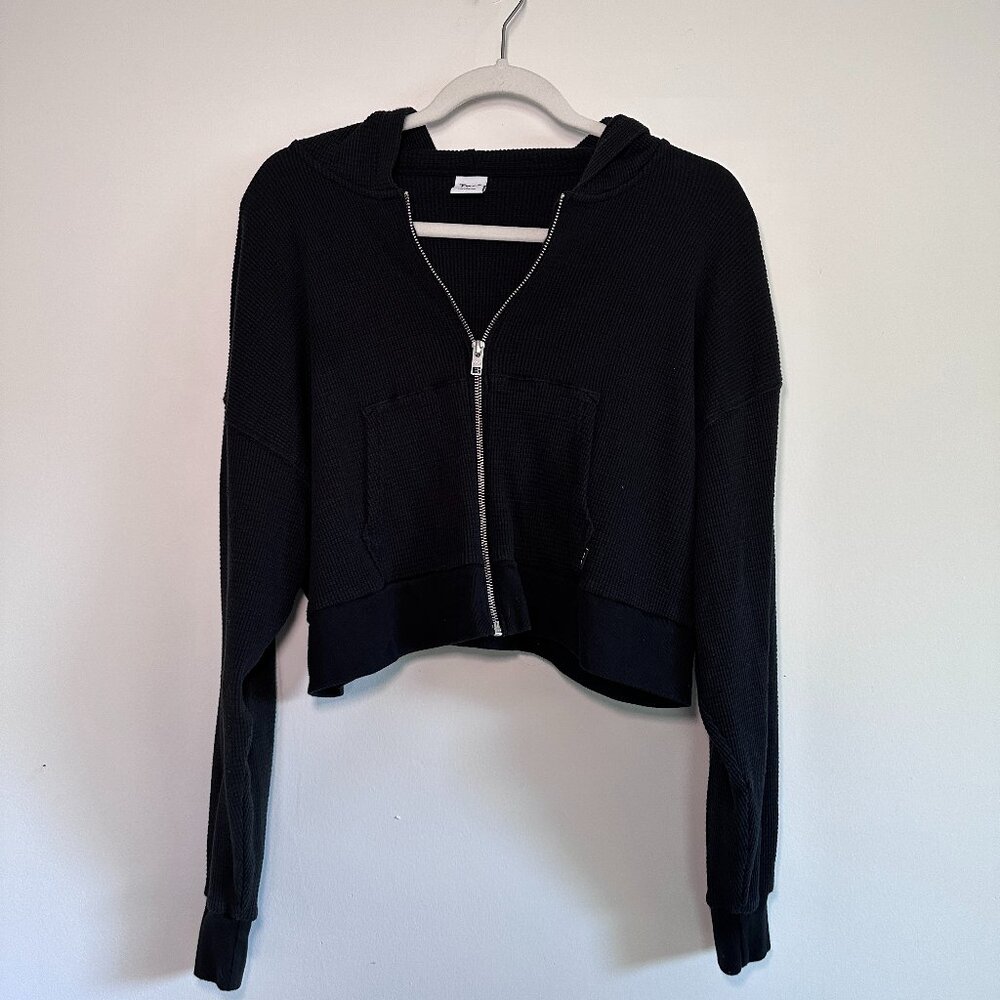 Aritzia Waffle-Knit Cropped Zip Hoodie